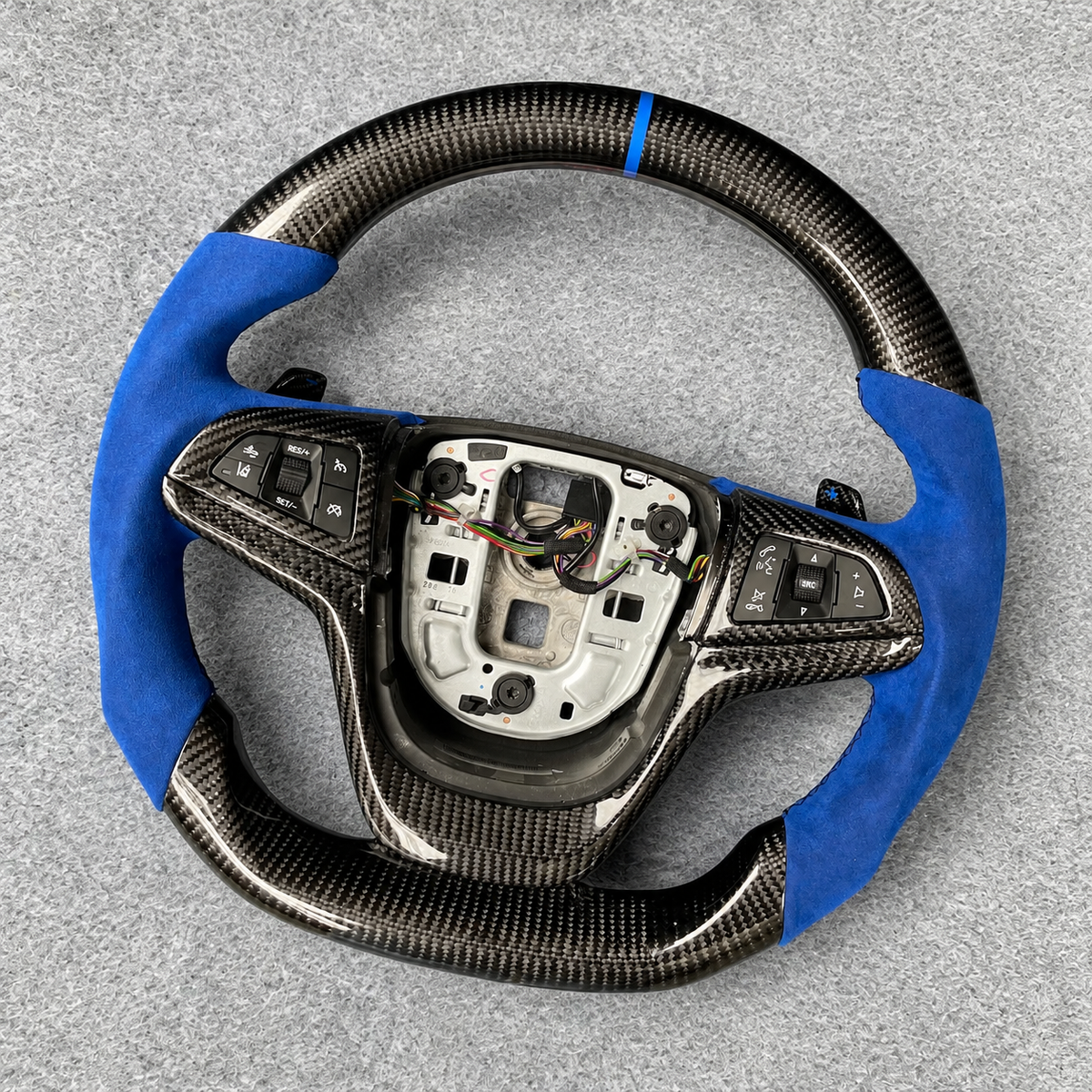 Blue Alcantara Carbon Fiber Steering Wheel Fits 2014-2017 Chevy SS