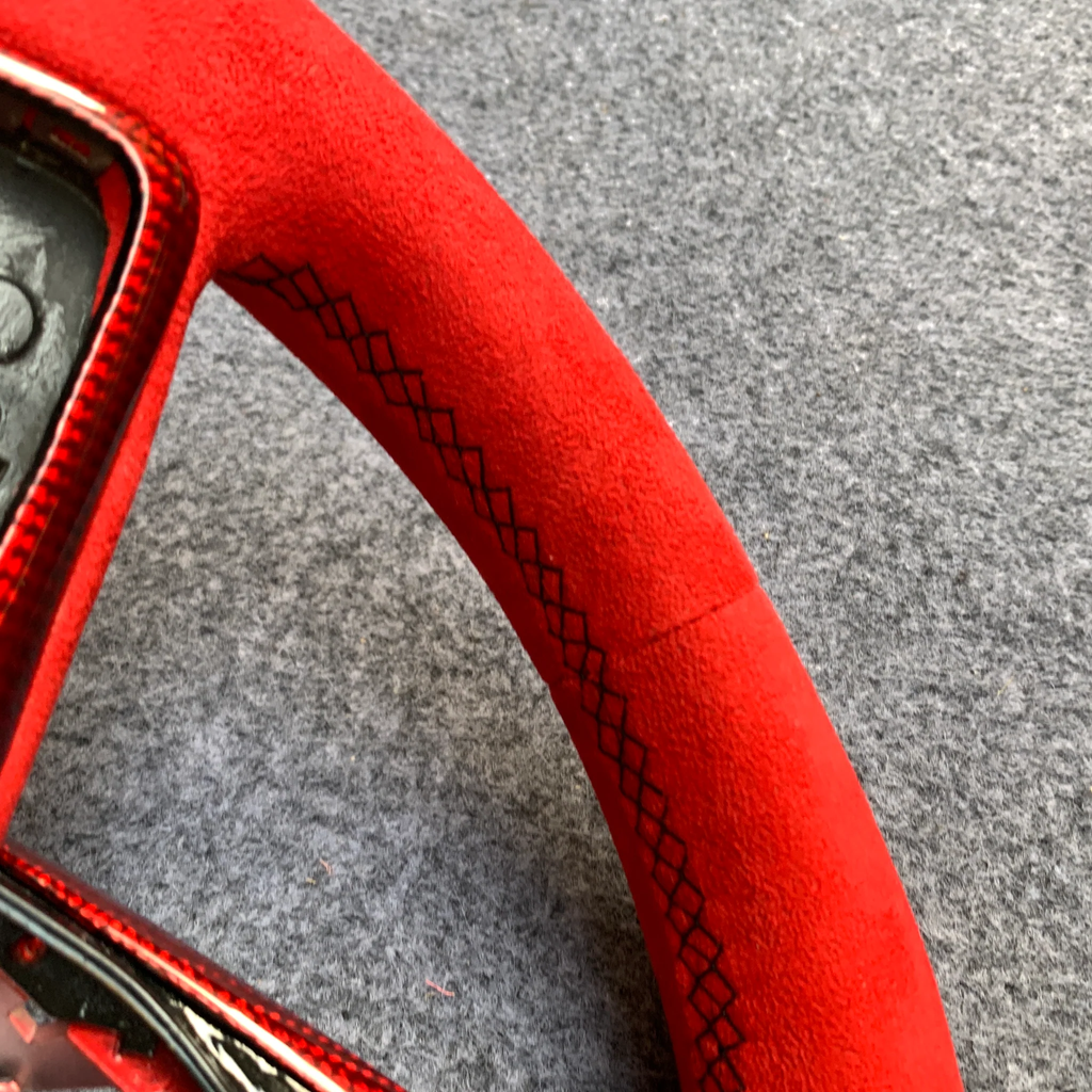 Full Red Alcantara Carbon Fiber Steering Wheel Fits 2016‑2021 Honda 10th Gen Civic SI / FK8 / Clarity / MK10