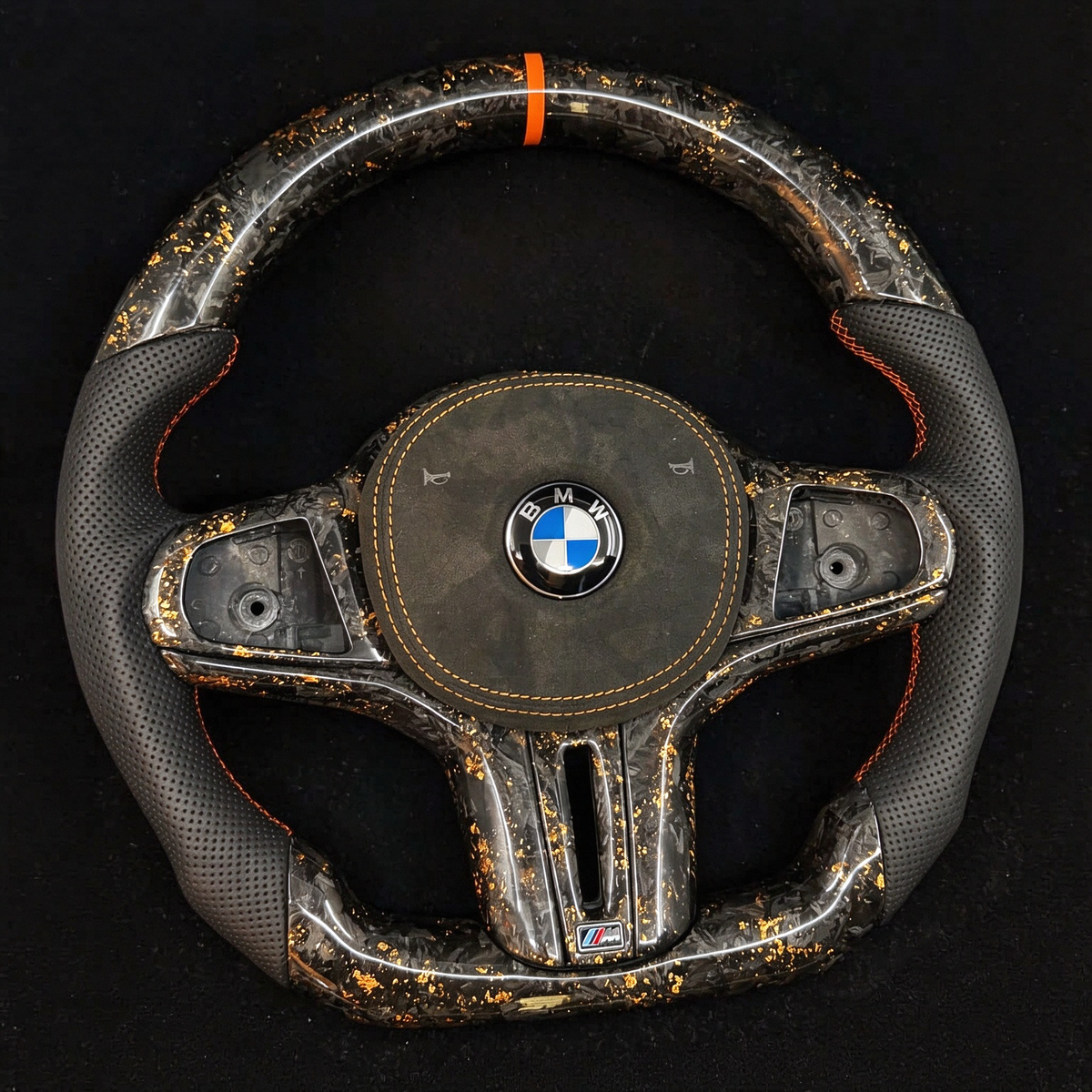 Gold Flakes Forged Carbon Fiber Steering Wheel fits BMW 5 series G30 G31 G38 / 6 series G32 / 7 series G11 G12 / 8 series G14 G15 G16 / X3 G01 / X4 G02 / X5 G05 / X6 G06 / X7 G07 / X3M X5M / M5 F90 / M8 F91 F92 F93 / Z4 G29