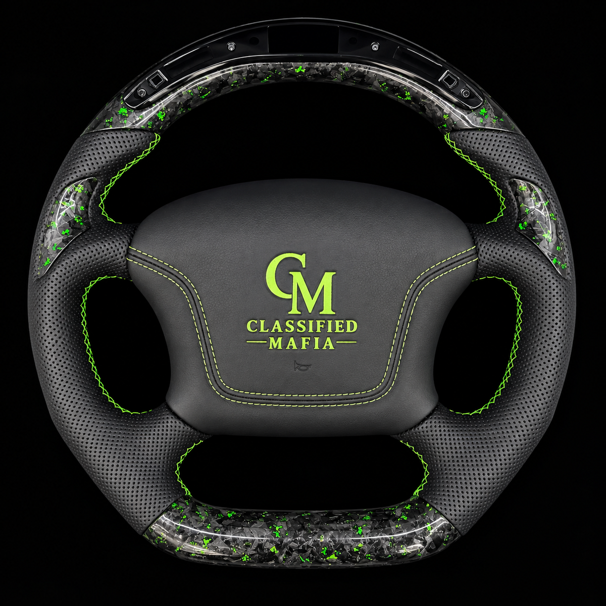 LED Green Flakes Forged Carbon Fiber Steering Wheel fits 1994-2004 Ford Mustang SN95