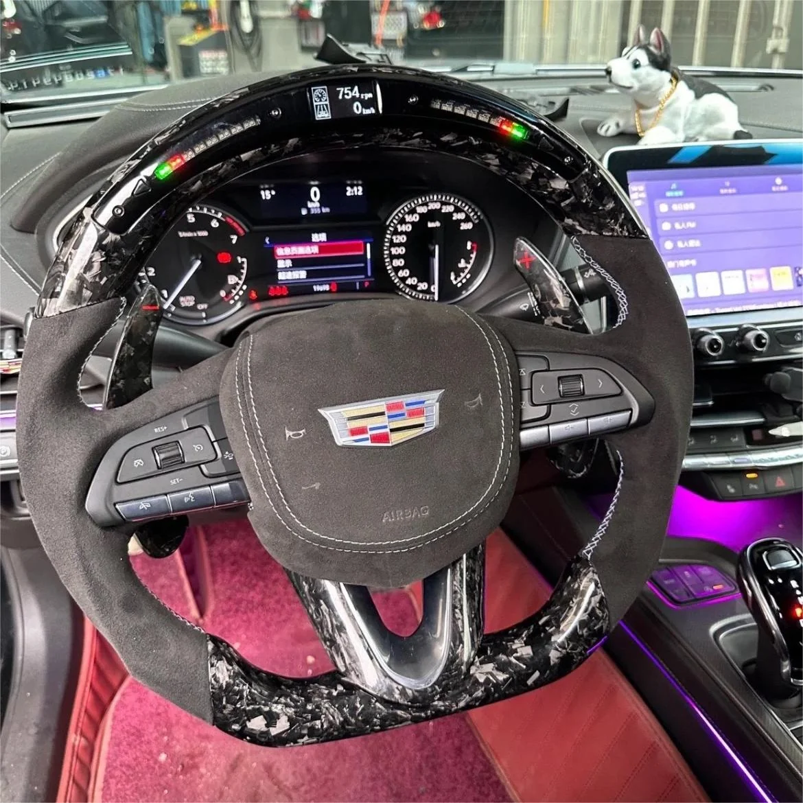 LED forged carbon fiber steering wheel fits Cadillac 2020-2026 CT4 / CT5 / 2019-2025 XT4