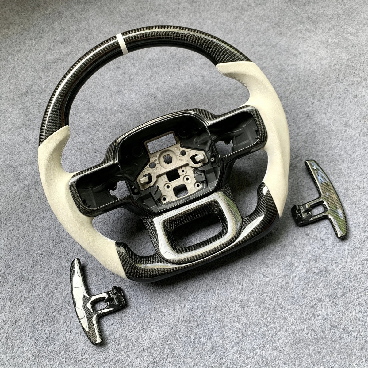 White Alcantara Carbon Fiber Steering Wheel Fits Ford F150 / Raptor (2021-2026)