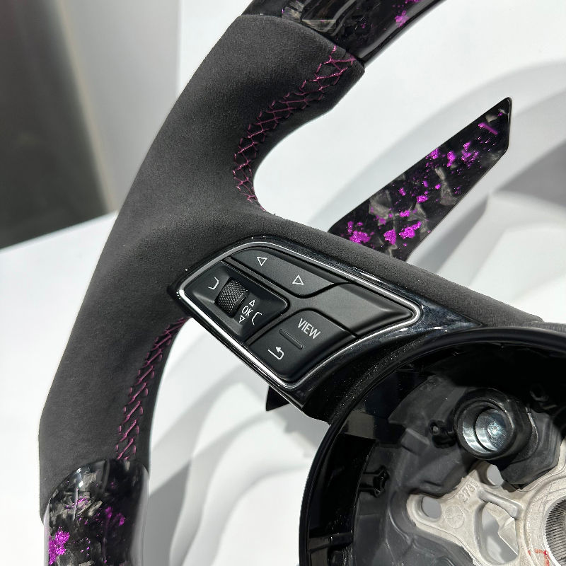 Purple Forged Carbon Fiber Steering Wheel with Alcantara for Audi A3 (8V), A4/A5 (B8/B9), A6/A7 (C7), Q3, Q5, Q7, Q8, S3, S4, S5, RS3, R8