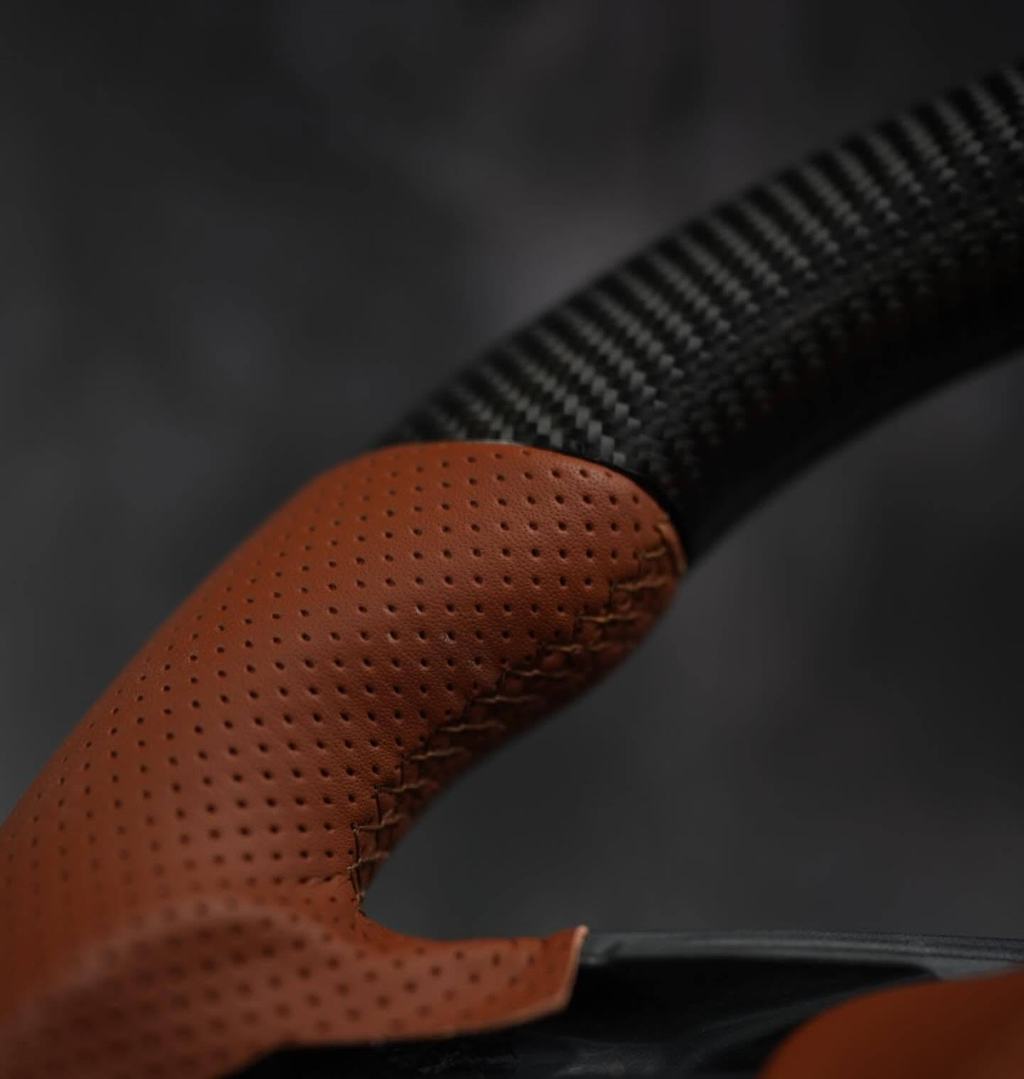 Brown Leather Carbon Fiber Steering Wheel for Mercedes-Benz S63 AMG W222