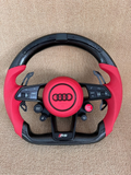 R8 Style Red LED Carbon Fiber Steering Wheel for Audi A3, A4L, A5, A6L, A7, A8, Q5, Q7, Q8
