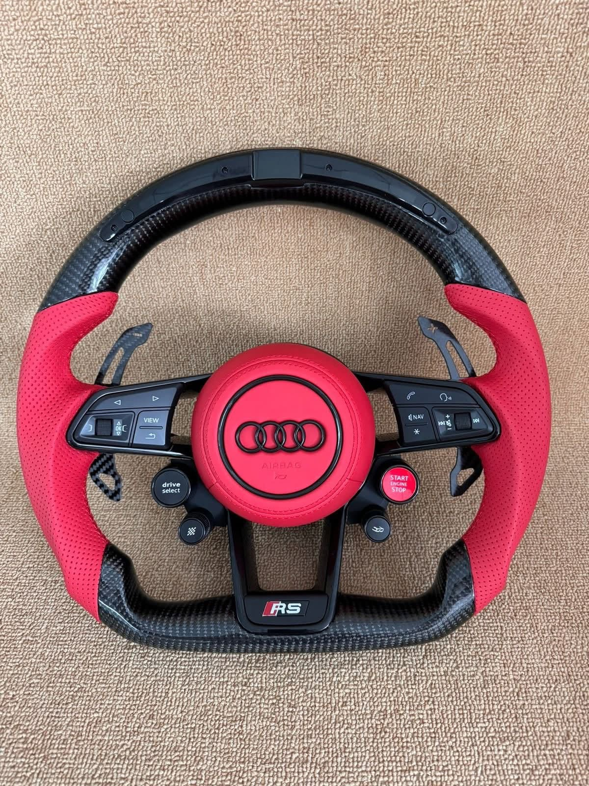 R8 Style Red LED Carbon Fiber Steering Wheel for Audi A3, A4L, A5, A6L, A7, A8, Q5, Q7, Q8