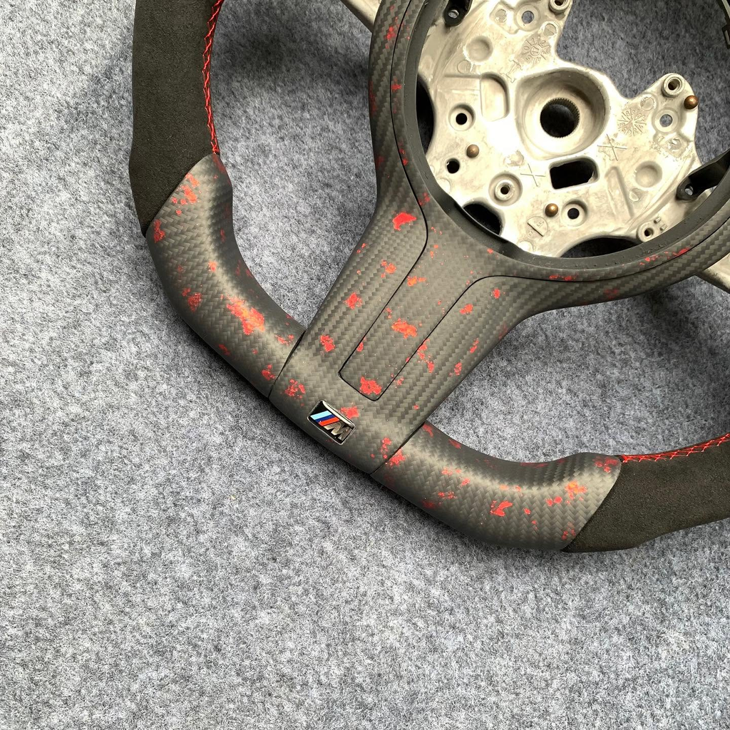Matte Red Flakes Regular Weave Carbon Fiber Steering Wheel Fits BMW M5 M6