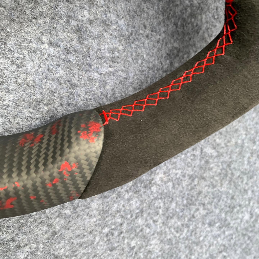 Matte Red Flakes Regular Weave Carbon Fiber Steering Wheel Fits BMW M5 M6