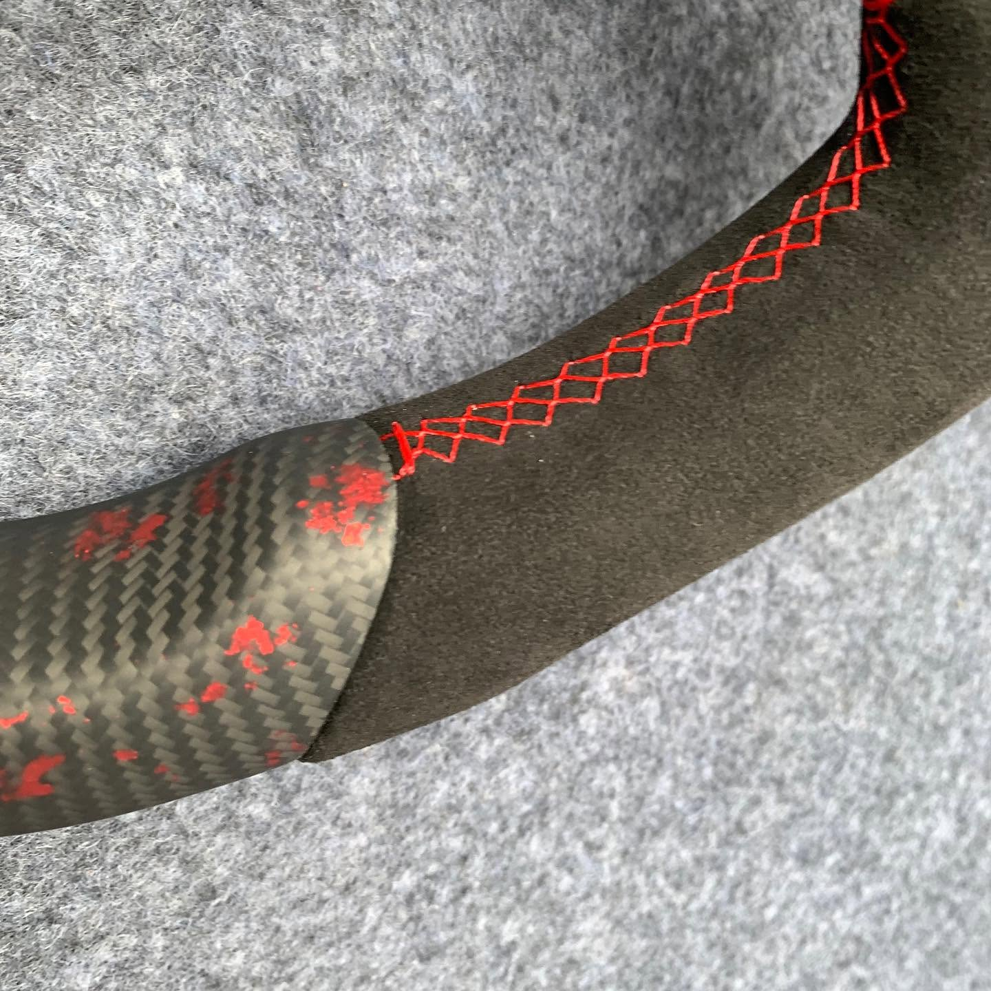 Matte Red Flakes Regular Weave Carbon Fiber Steering Wheel Fits BMW M5 M6