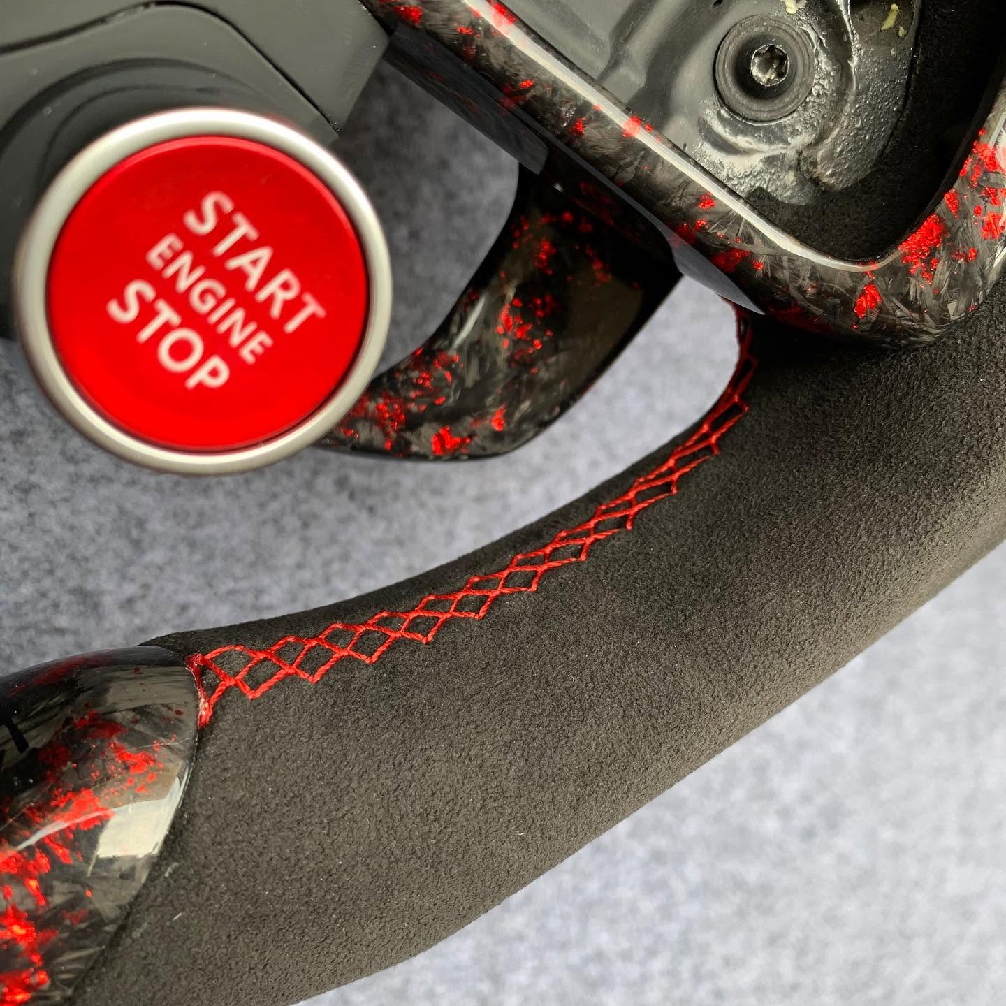 Red Flakes Forged Carbon Fiber Steering Wheel With R8 Style Buttons Fits VW MK7 / MK7.5 GTI R Jetta