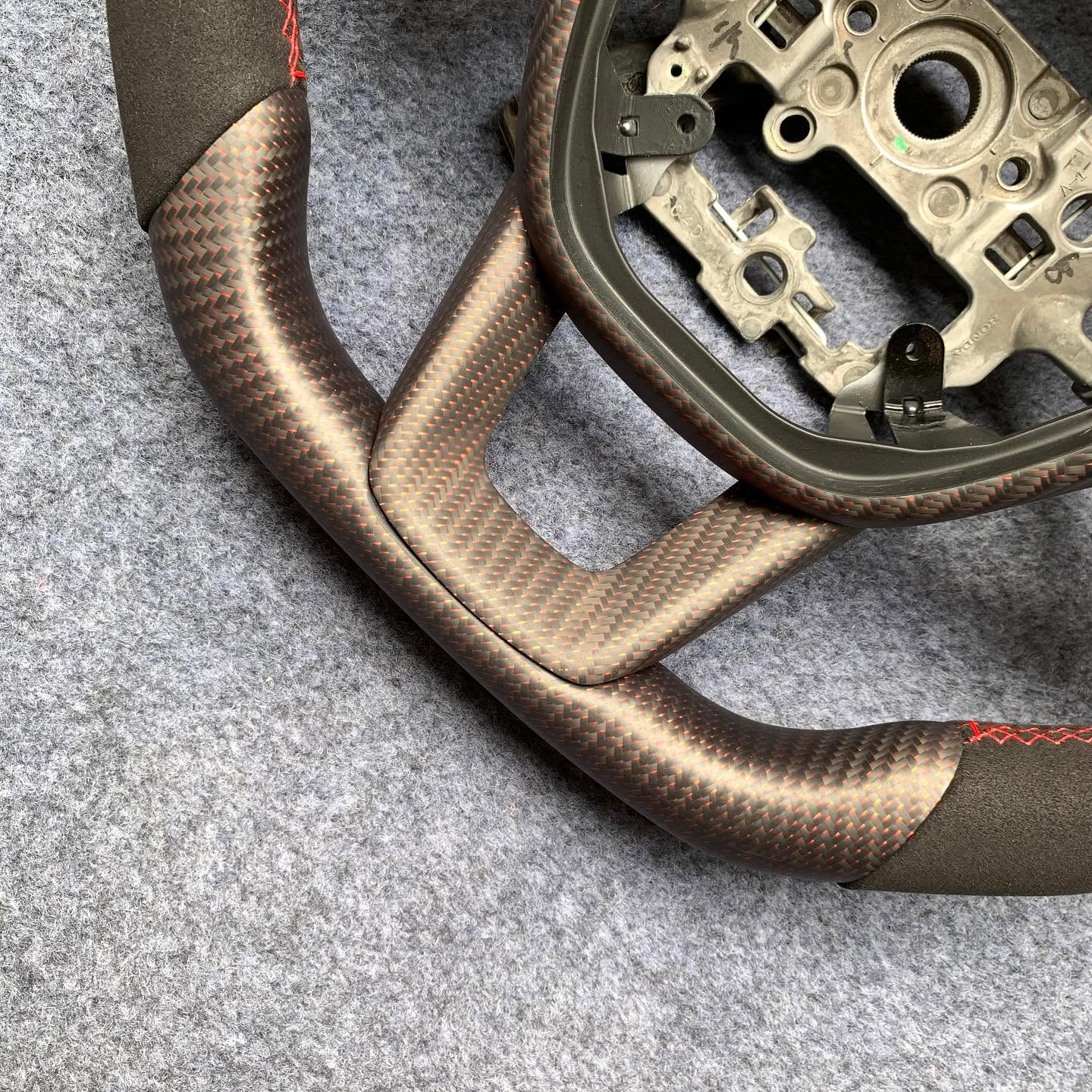 Matte Red Wire Carbon Fiber Steering Wheel For 11th Gen Honda Civic