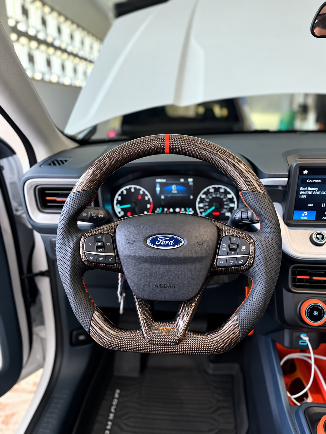 Red Carbon Fiber Steering Wheel Fits 2019-2025 Ford Focus MK4 RS ST / Bronco Sport / Escape / Maverick