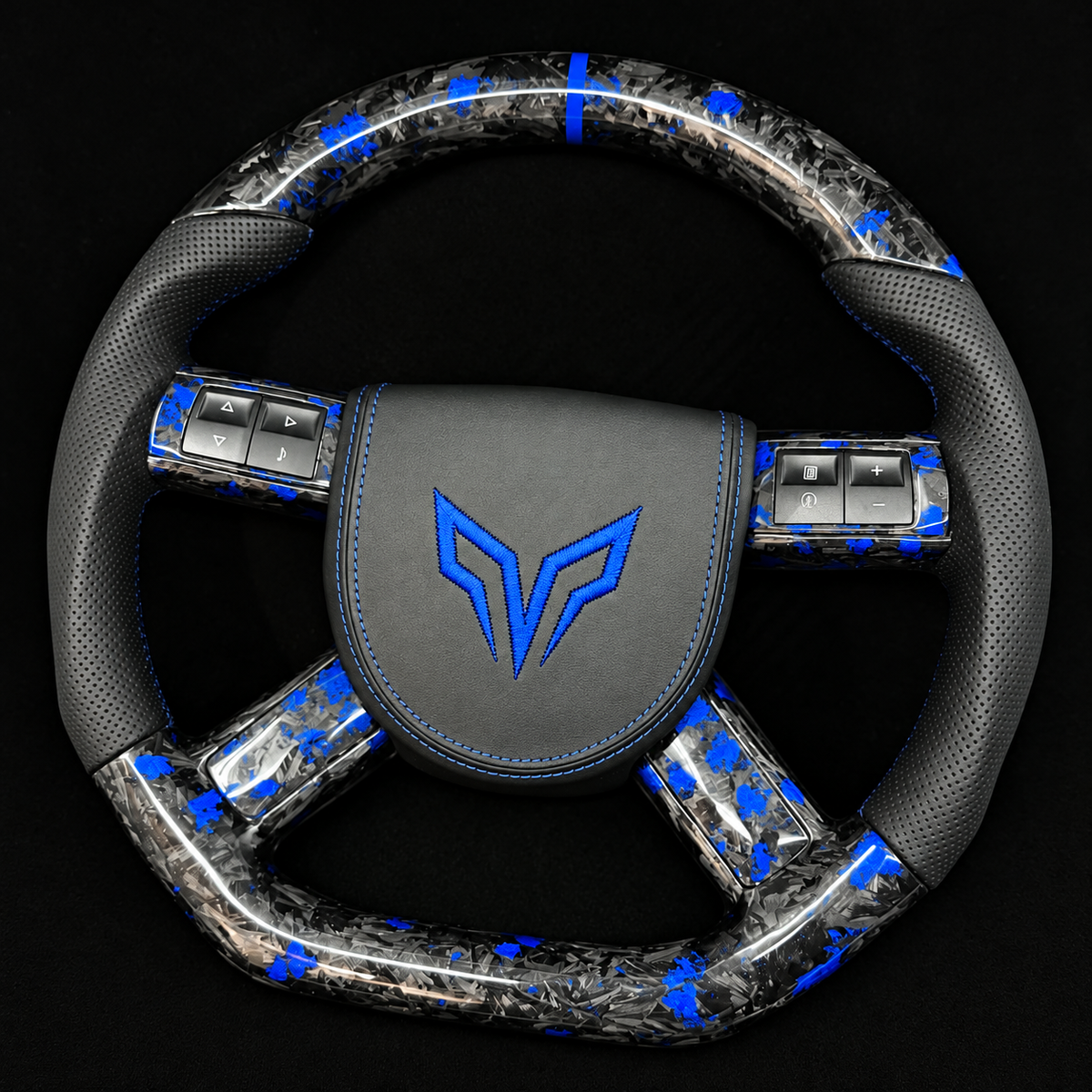 Blue Flakes Forged Carbon Fiber Steering Wheel fits 2005-2010 Chrysler 300 / Dodge 2006-2010 Charger / 2008-2010 Challenger / 2005-2008 Magnum