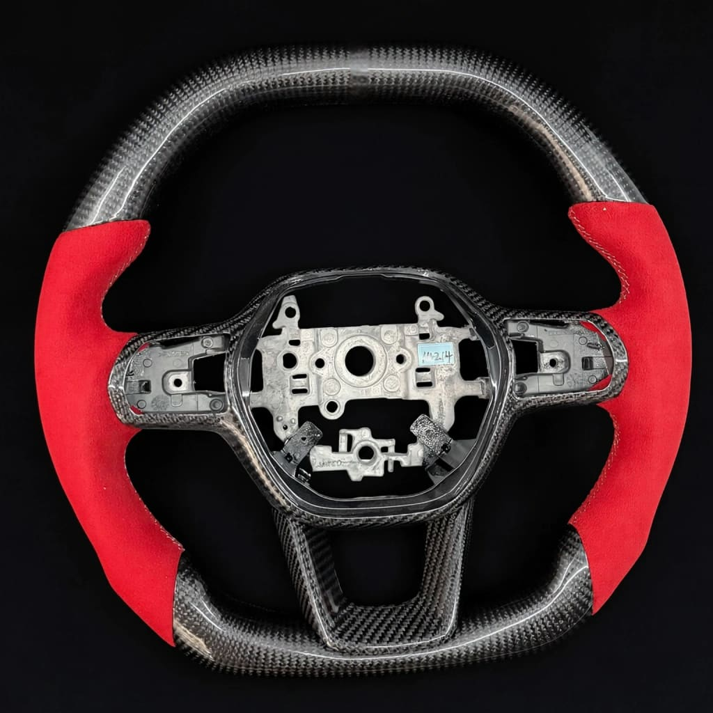 Red Alcantara Carbon Fiber Steering Wheel Fits 11th Gen Honda 2022-2026 Civic / 2023-2026 Accord