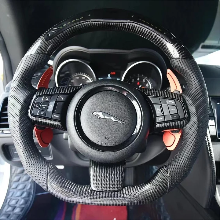 LED Carbon Fiber Steering Wheel fits Jaguar F-TYPE 2013-2023 / XE 2015-2019 / XF F-PACE 2016-2020 / XFL 2017-2020 / XEL E-PACE 2018-2020