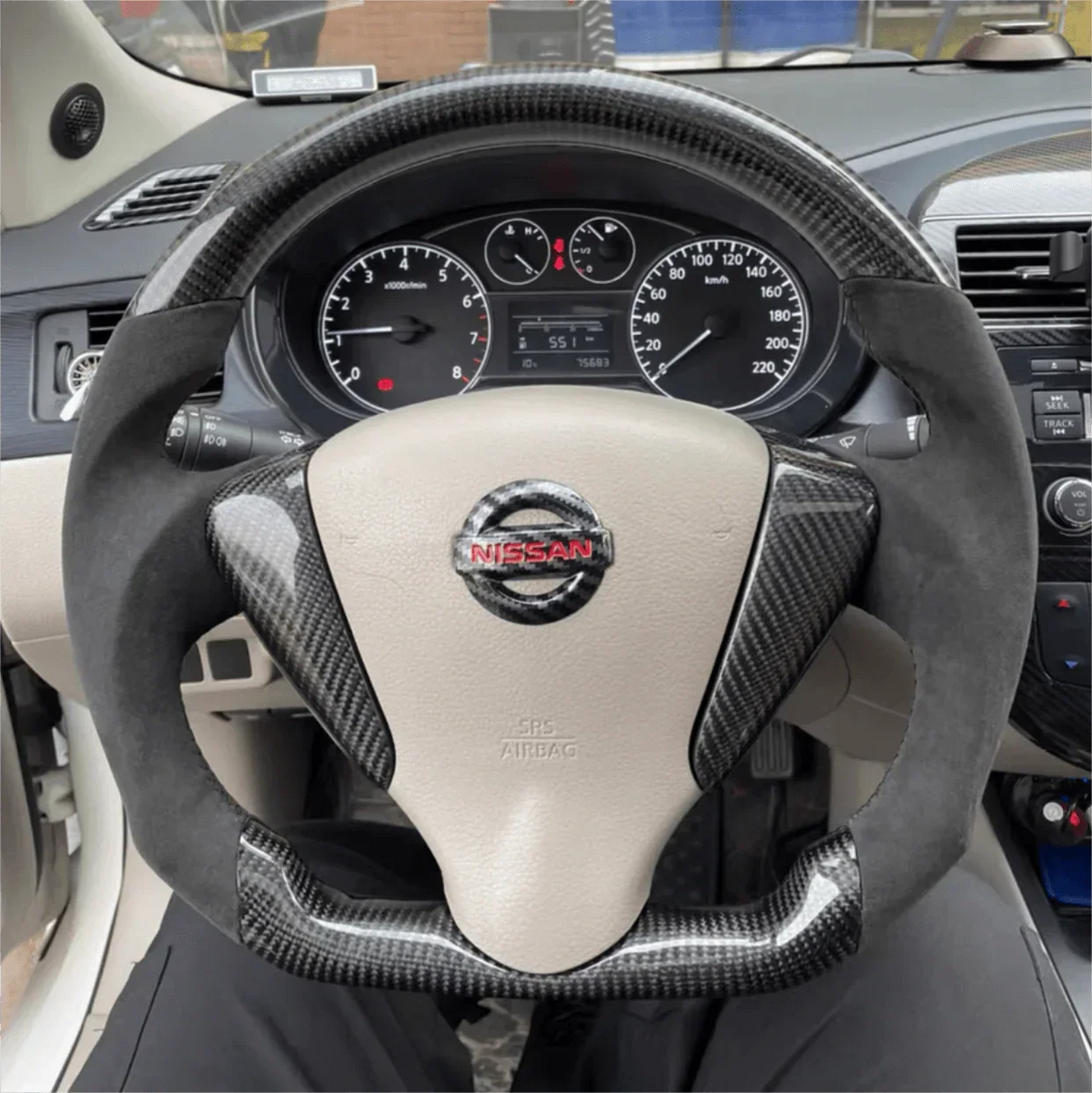 Alcantara Carbon Fiber Steering Wheel Fits 2015-2019 Nissan Versa Sentra / 2018-2021 NV200