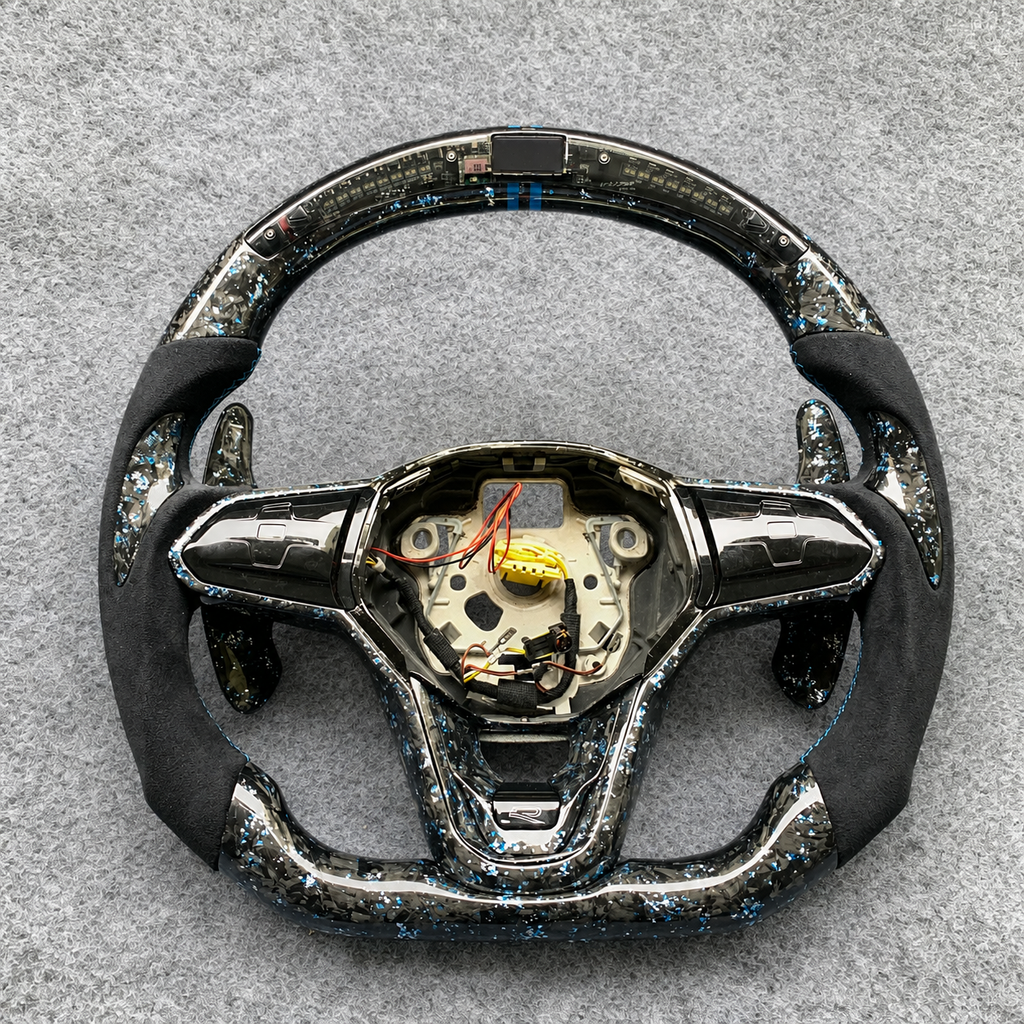 LED Blue Flakes Forged Carbon Fiber Steering Wheel Fits VW MK8 GTI Golf R Jetta 2020+