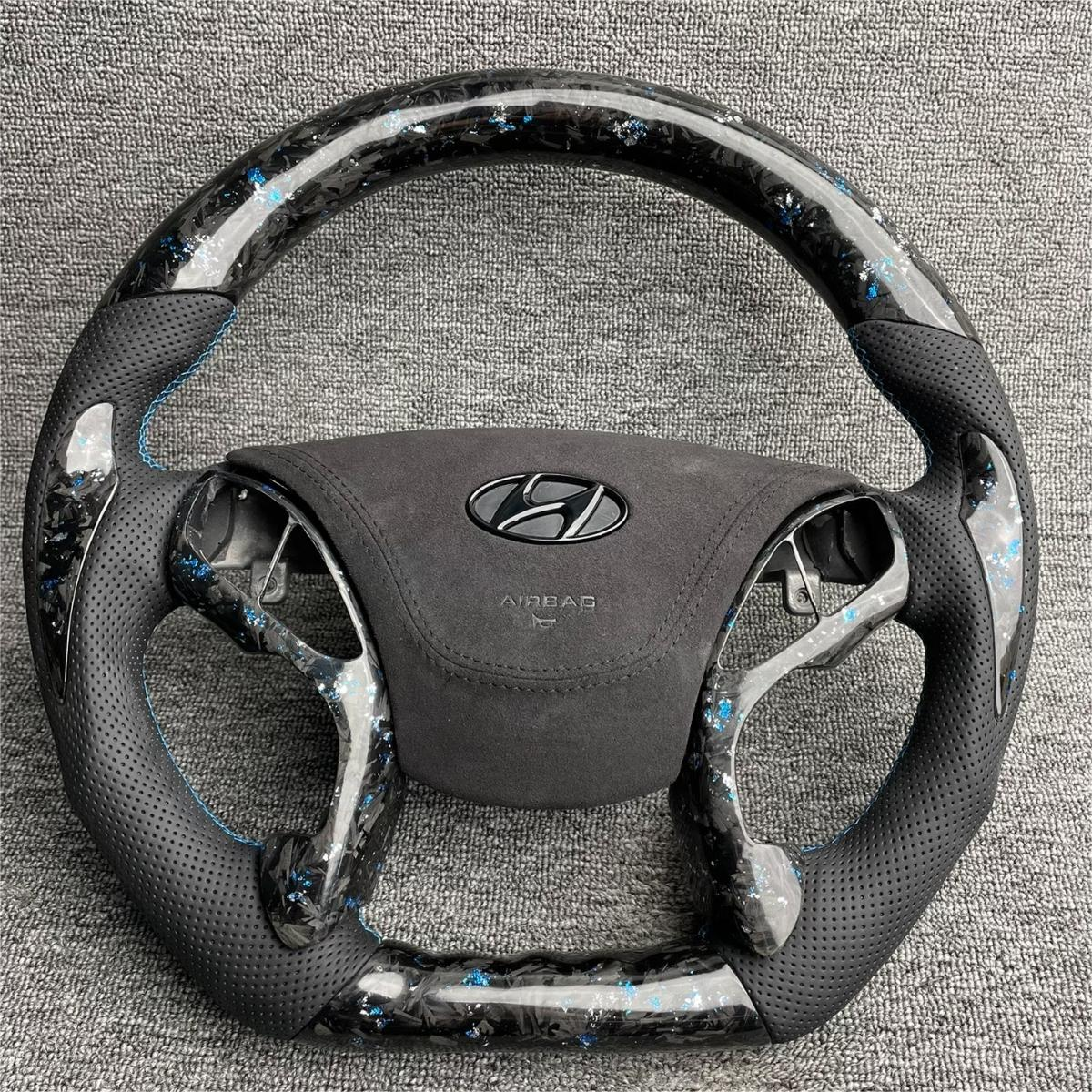 Blue Forged Carbon Fiber Steering Wheel Fits Hyundai 2011–2016 Elantra