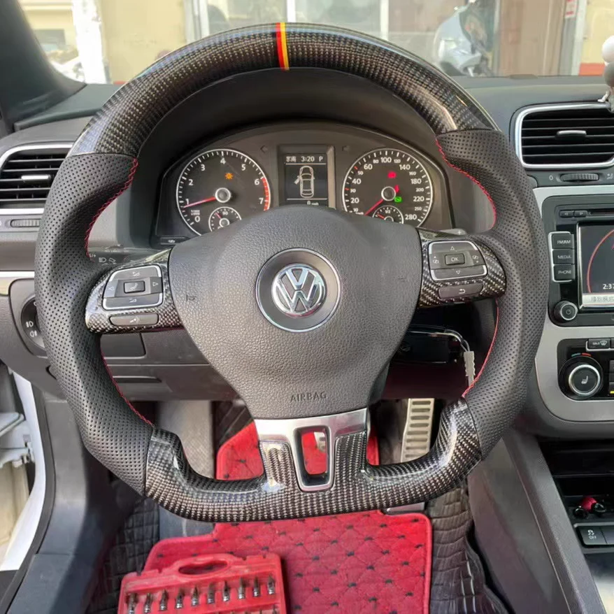 Carbon Fiber Steering Wheel fits VW 2010-2014 MK6/2006-2010 Jetta/2010-2015 Passat/2011-2018 Tiguan/2009-2017 CC