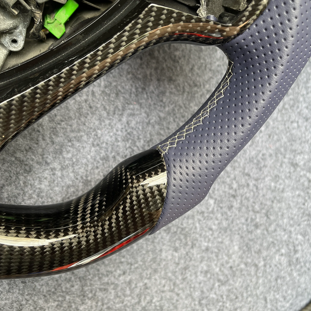 Grey perforated leather carbon fiber steering wheel fits Acura TSX 2009‑2014