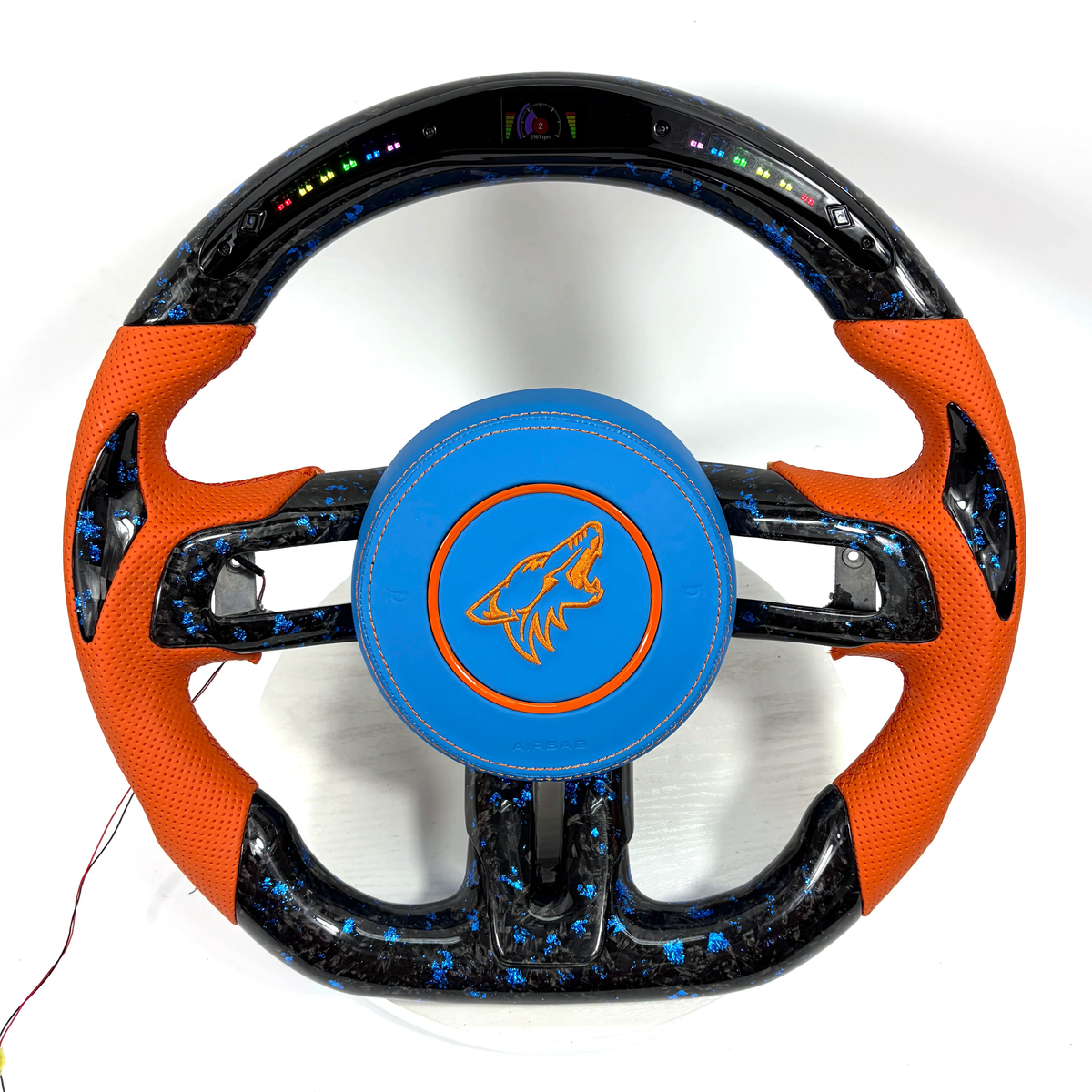 LED Blue Flakes Forged Carbon Fiber Steering Wheel Fits Ford Mustang 2018-2023