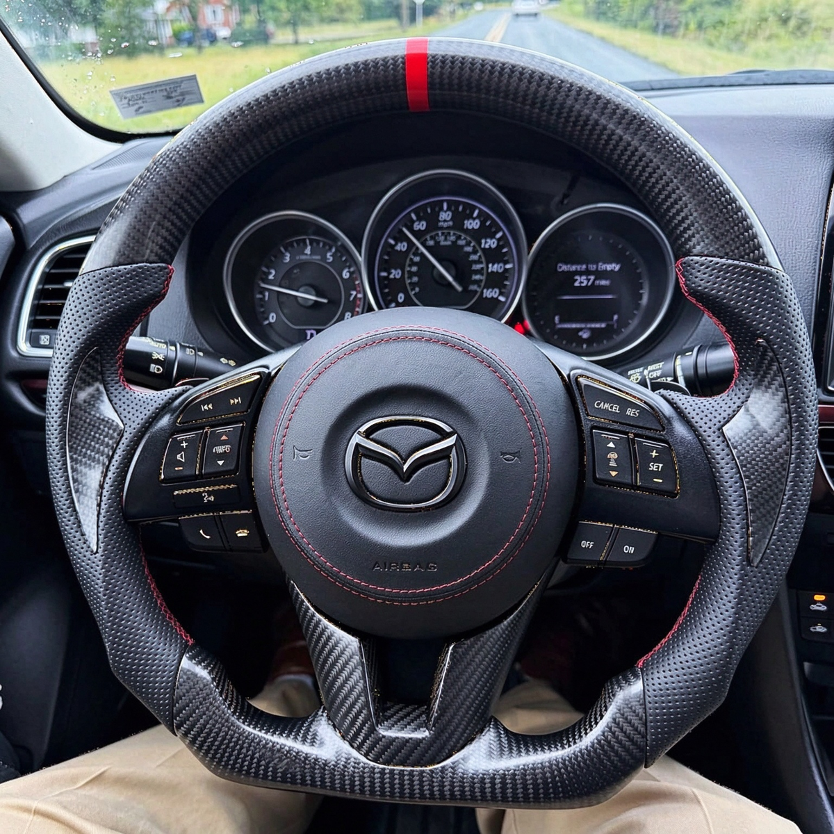 Carbon Fiber Steering Wheel fits 2014-2016 Mazda 2 / Mazda 3 / Mazda 6 / 2014-2017 Mazda CX-3 / 2012-2016 CX-5 | LYC Auto Parts