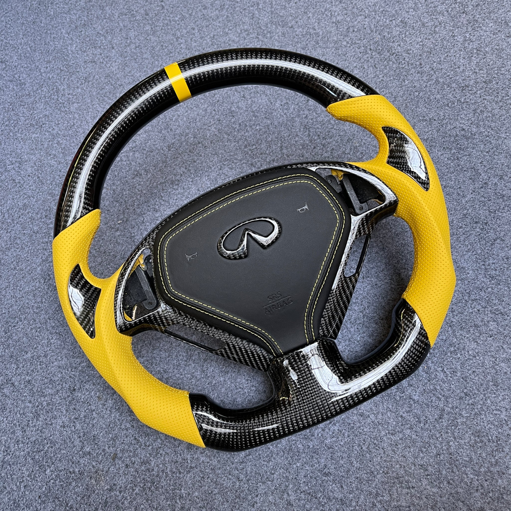 Yellow Perforated Leather Carbon Fiber Steering Wheel Fits Infiniti G25 G35 G37 G37X QX50 2007-2015