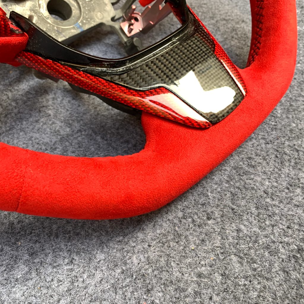 Full Red Alcantara Carbon Fiber Steering Wheel Fits 2016‑2021 Honda 10th Gen Civic SI / FK8 / Clarity / MK10