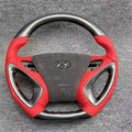 Red Leather Carbon Fiber Steering Wheel Fits Hyundai 2010–2014 Sonata