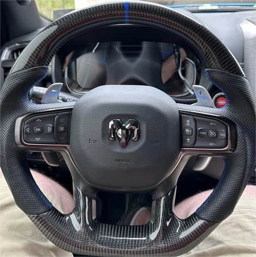 Custom Carbon Fiber Steering Wheel fits 2019-2025 Dodge Ram 1500 2500 3500