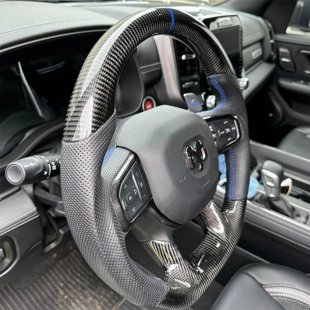 Custom Carbon Fiber Steering Wheel fits 2019-2025 Dodge Ram 1500 2500 3500