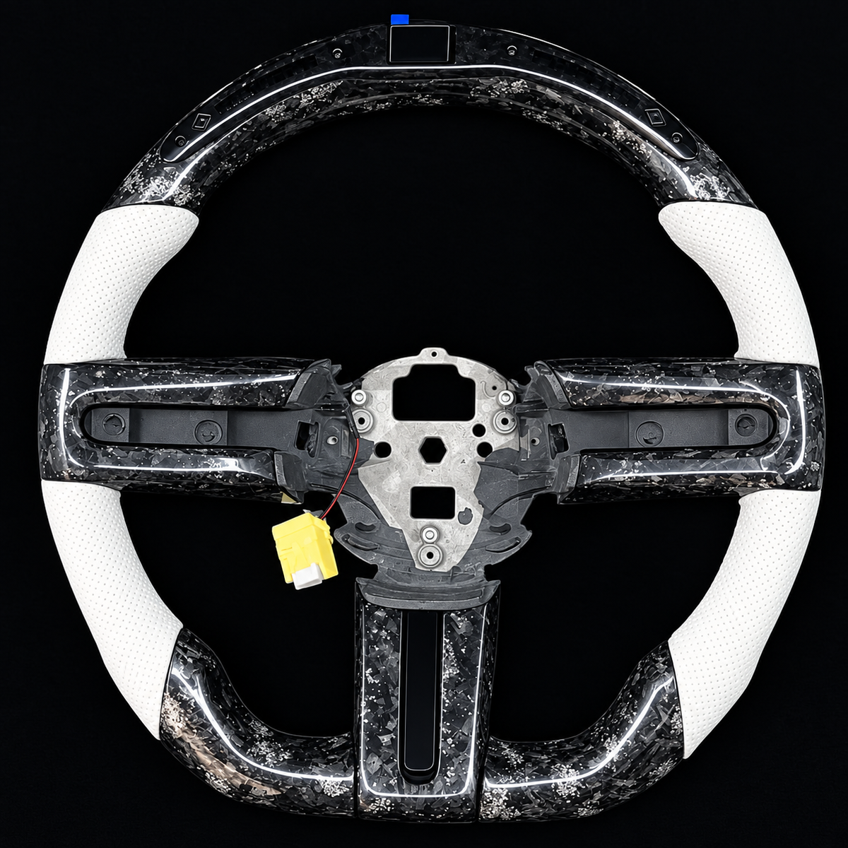 LED White Flakes Forged Carbon Steering Wheel Fits 2005-2009 Ford S197 Mustang