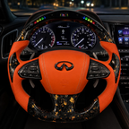 LED Gold Flakes Forged Leather Carbon Fiber Steering Wheel Fits Infiniti Q50 2013-2017
