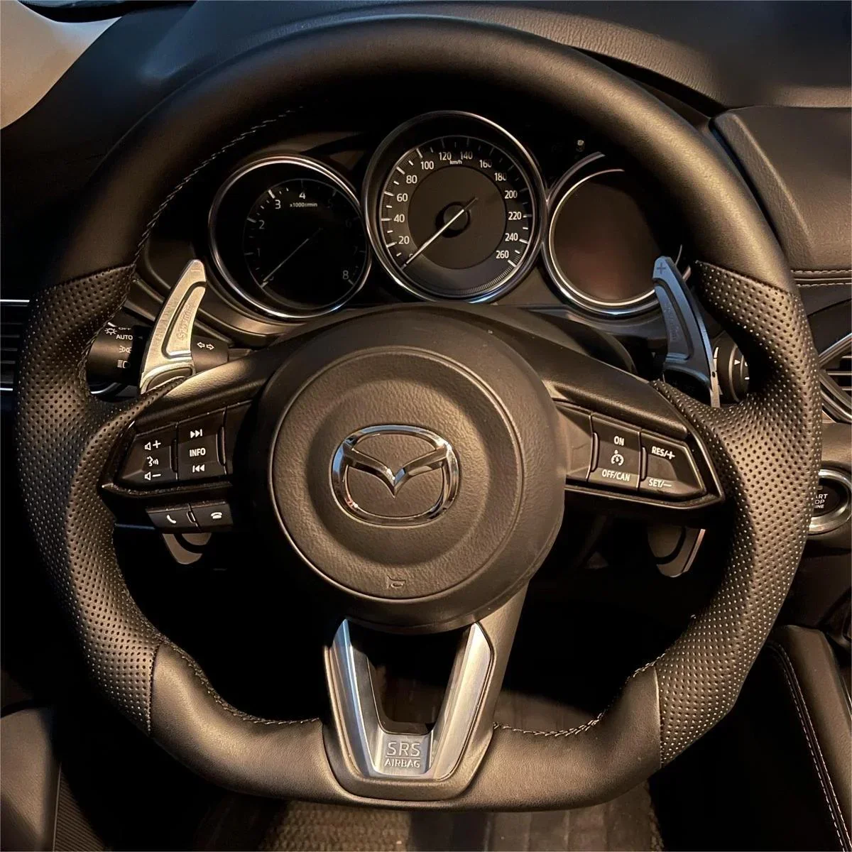 Full Leather Carbon Fiber Steering Wheel fits Mazda 2 2017-2025 / 2017-2018 Mazda 3 / Mazda 6 2017-2025 / CX-3 2018-2021 / CX-5 2017-2025 / CX-9 2016-2023 | LYC Auto Parts