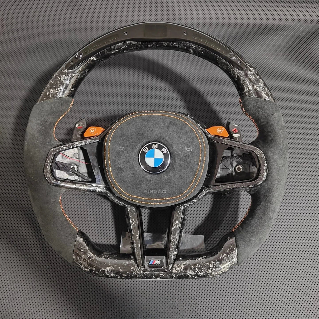 LED Forged Carbon Fiber Steering Wheel with Alcantara Grips, Fits BMW 3 Series G20/G28, G80 M3 & F82 M4