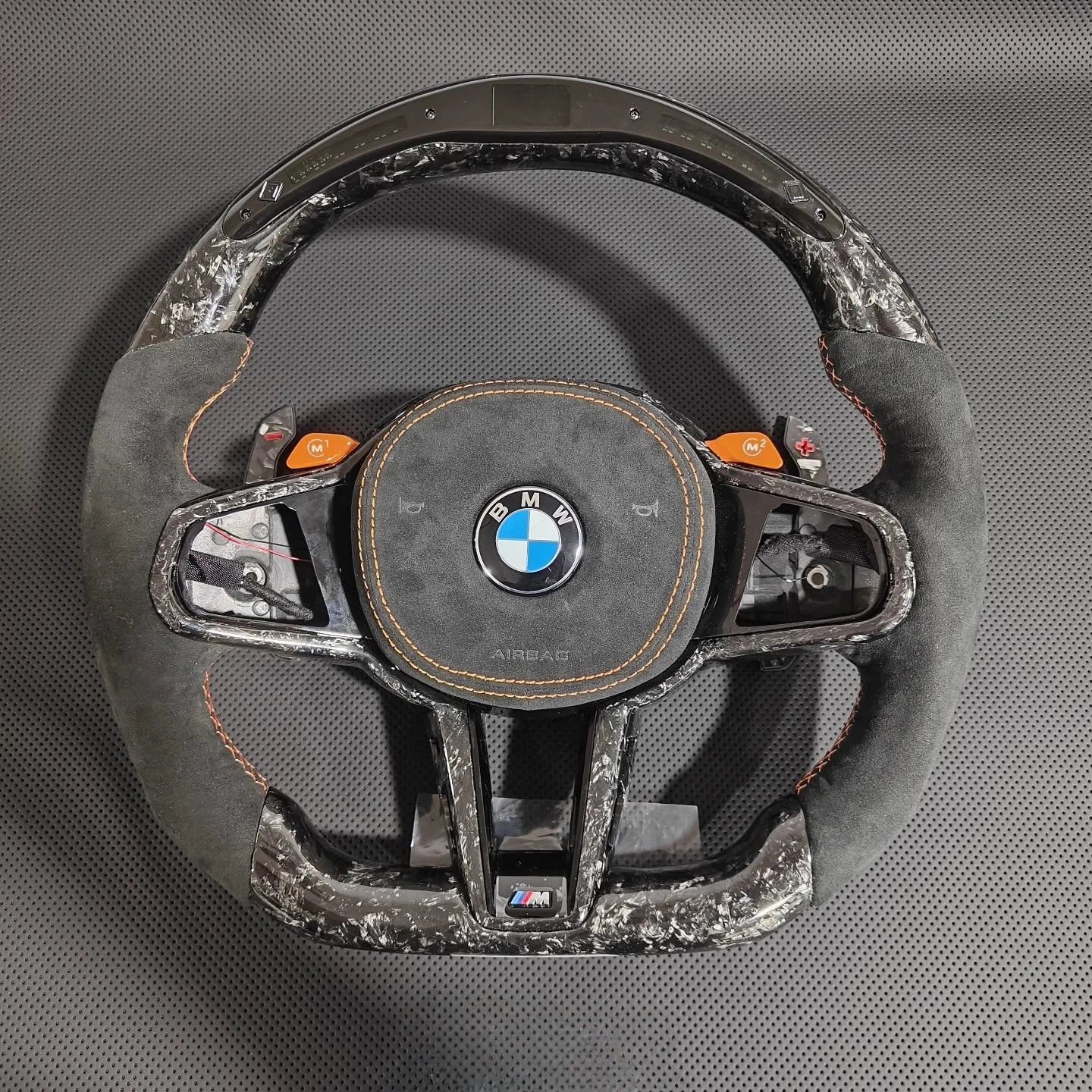 LED Forged Carbon Fiber Steering Wheel with Alcantara Grips, Fits BMW 3 Series G20/G28, G80 M3 & F82 M4