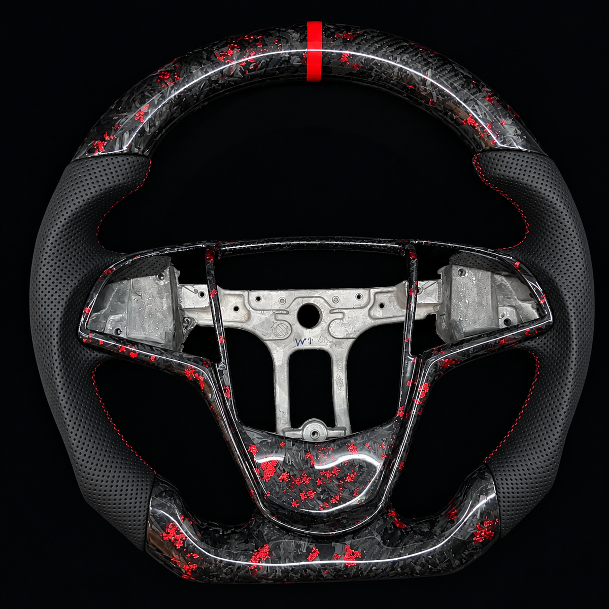Red Flakes Forged Carbon Fiber Steering Wheel Fits Cadillac 2015-2019 CTS CTS-V / 2013-2019 ATS ATS-V / 2014-2016 ELR