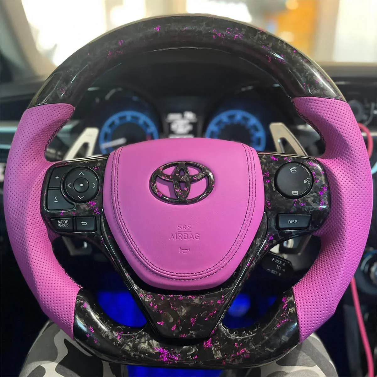 Purple Flakes Forged Carbon Fiber Steering Wheel Fits Toyota RAV4 2013-2018 / Corolla 2014-2018