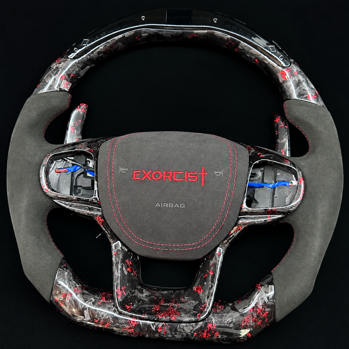 LED Red Flakes Forged Carbon Fiber Steering Wheel Fits 2020+ Ford Explorer