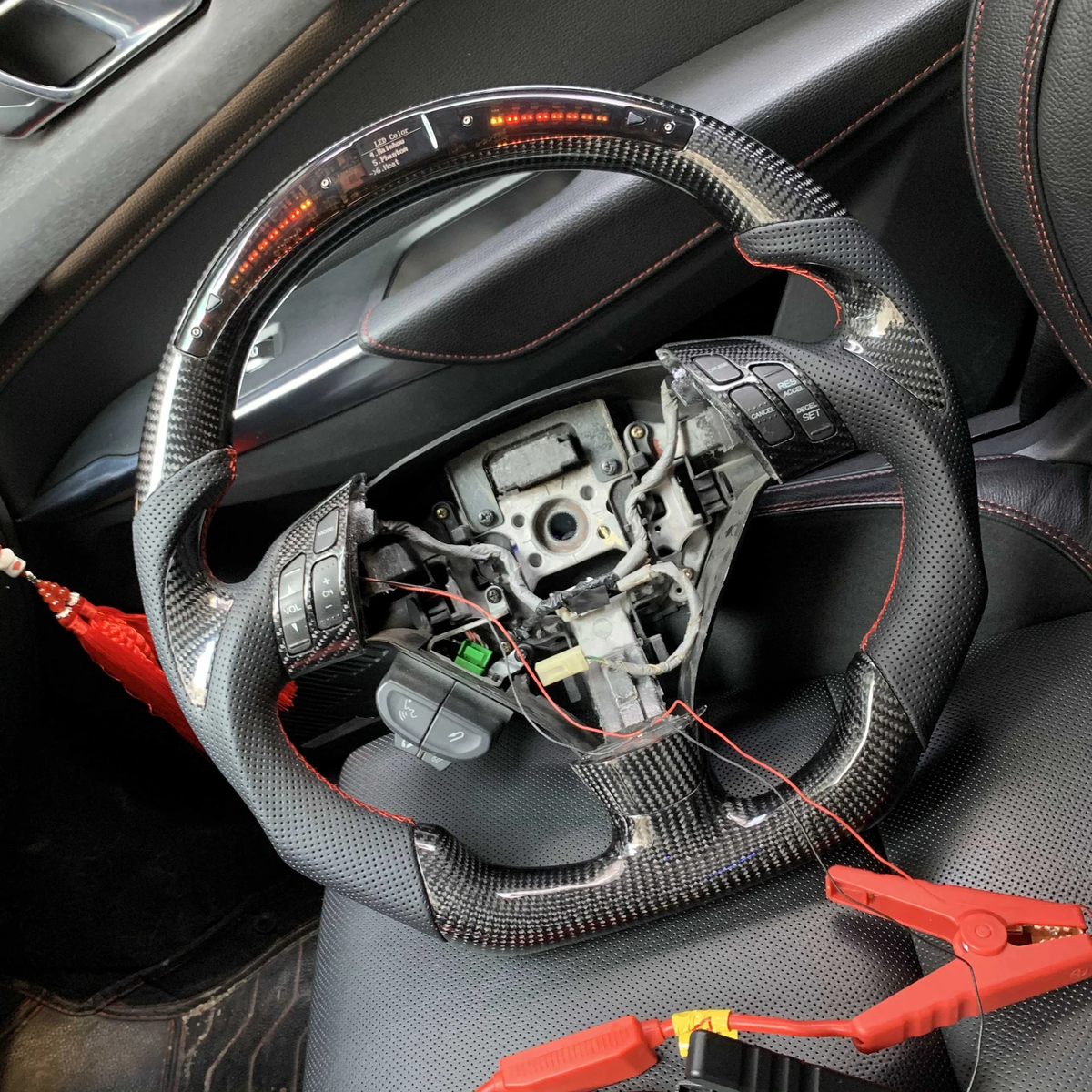 LED carbon fiber steering wheel fits Acura TSX 2004‑2008 / Honda Accord CL9 2004‑2007