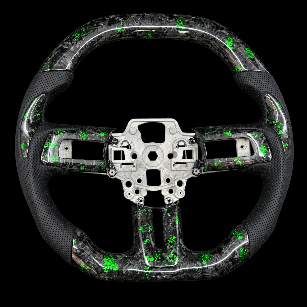 Green Flakes Forged Carbon Fiber Steering Wheel fits Ford Mustang 2018-2023