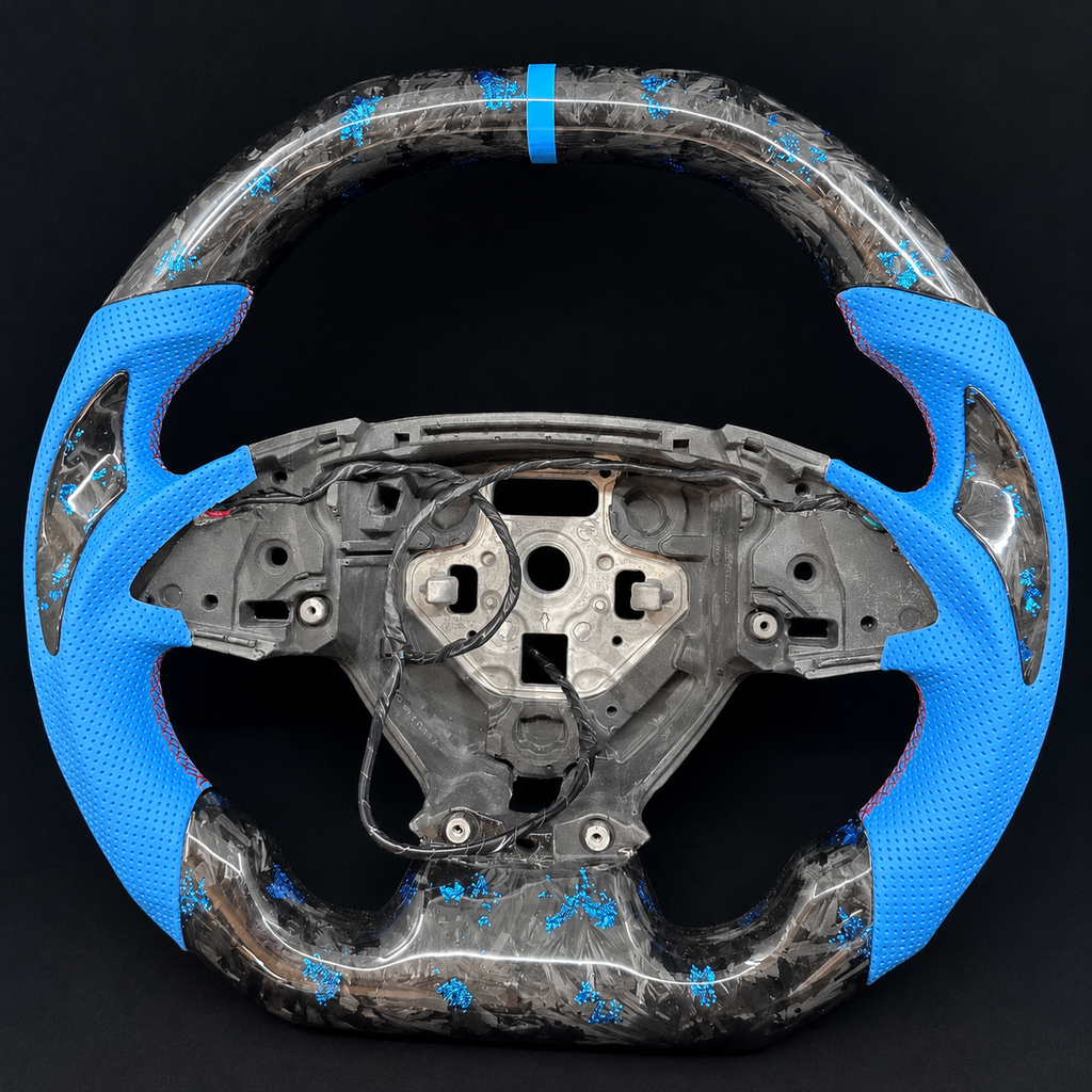 Blue Flakes Forged Carbon Fiber Steering Wheel Fits Chevrolet 2016-2024 Camaro
