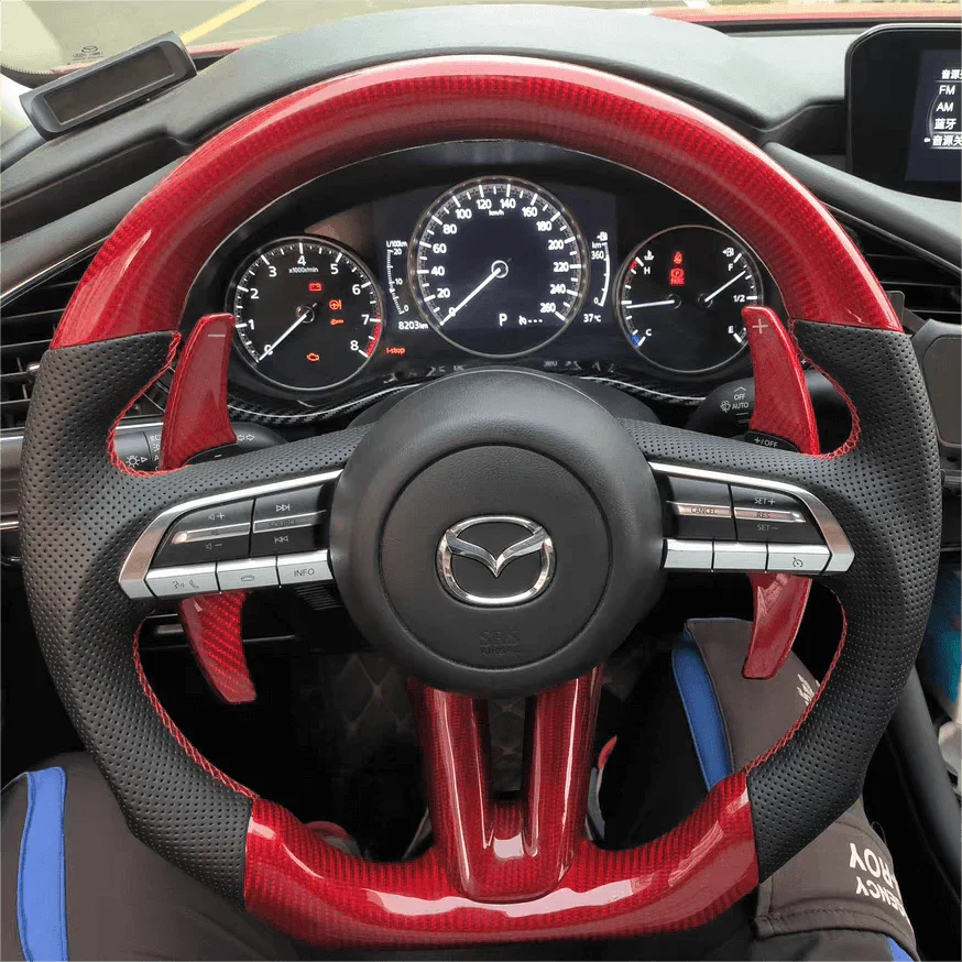 Red Carbon Fiber Steering Wheel fits Mazda CX-30 / Mazda 3 2019-2025 / 2020-2025 CX-50 | LYC Auto Parts