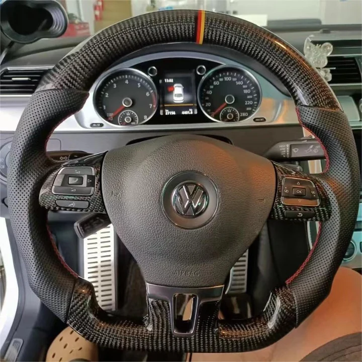 Carbon Fiber Steering Wheel fits VW 2010-2014 MK6/2006-2010 Jetta/2010-2015 Passat/2011-2018 Tiguan/2009-2017 CC