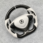 White perforated carbon fiber steering wheel fits Acura TSX 2009‑2014 / Honda CU2