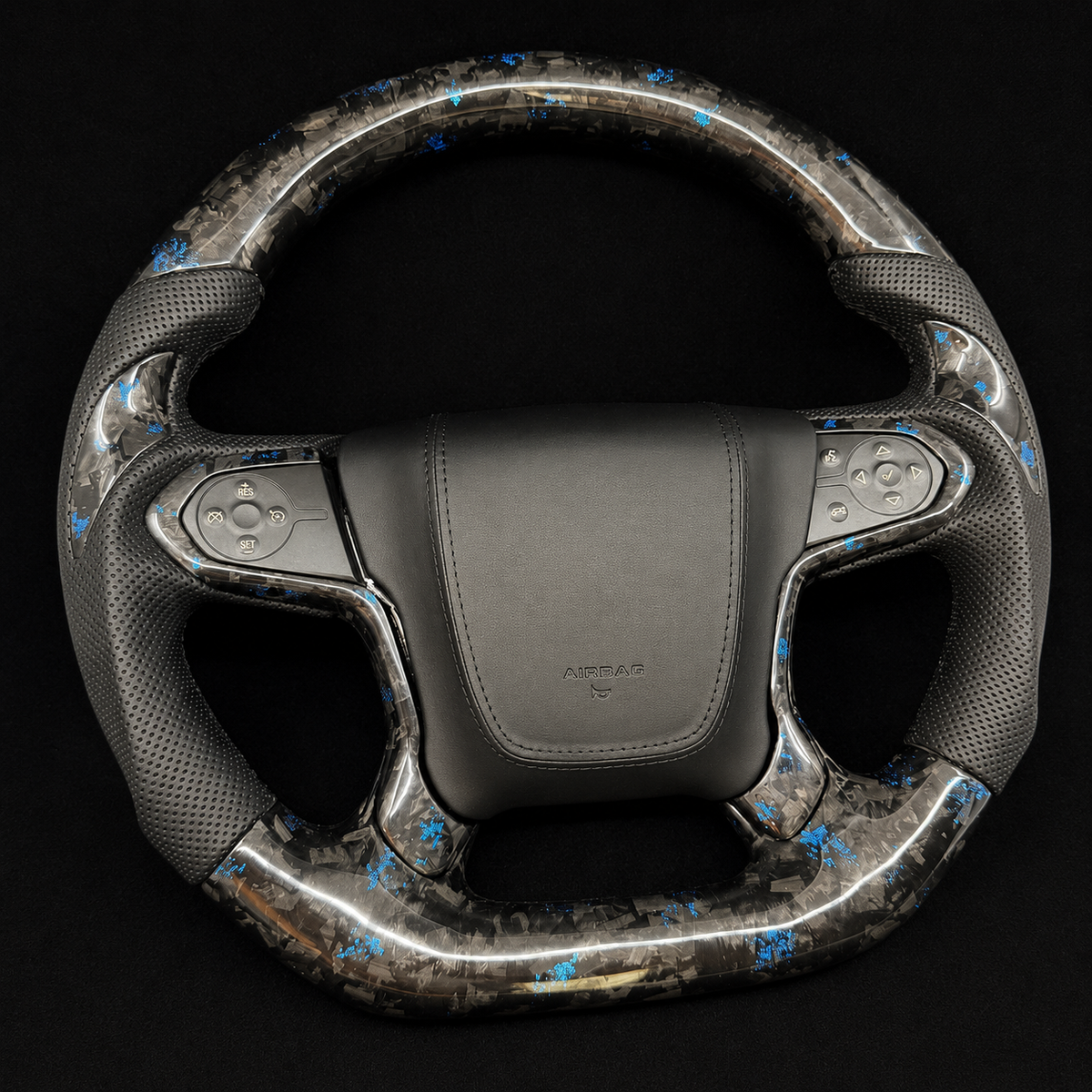 Blue Flakes Forged Carbon Fiber Steering Wheel Fits 2014-2018 Chevrolet Silverado/Suburban/Tahoe