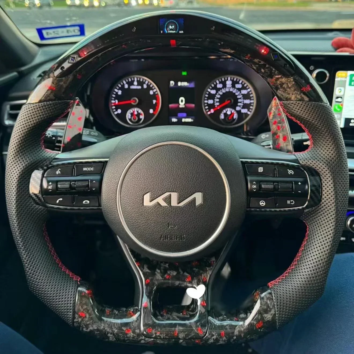 LED Red Flakes Forged Carbon Fiber Steering Wheel Fits Kia K5 2021–2026