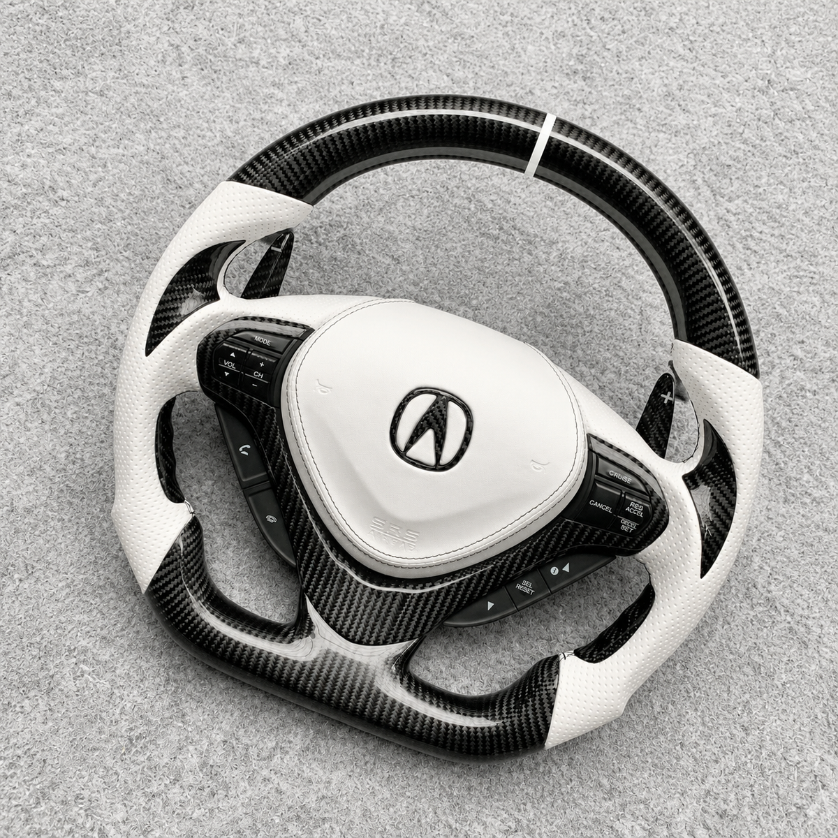 White perforated carbon fiber steering wheel fits Acura TSX 2009‑2014 / Honda CU2