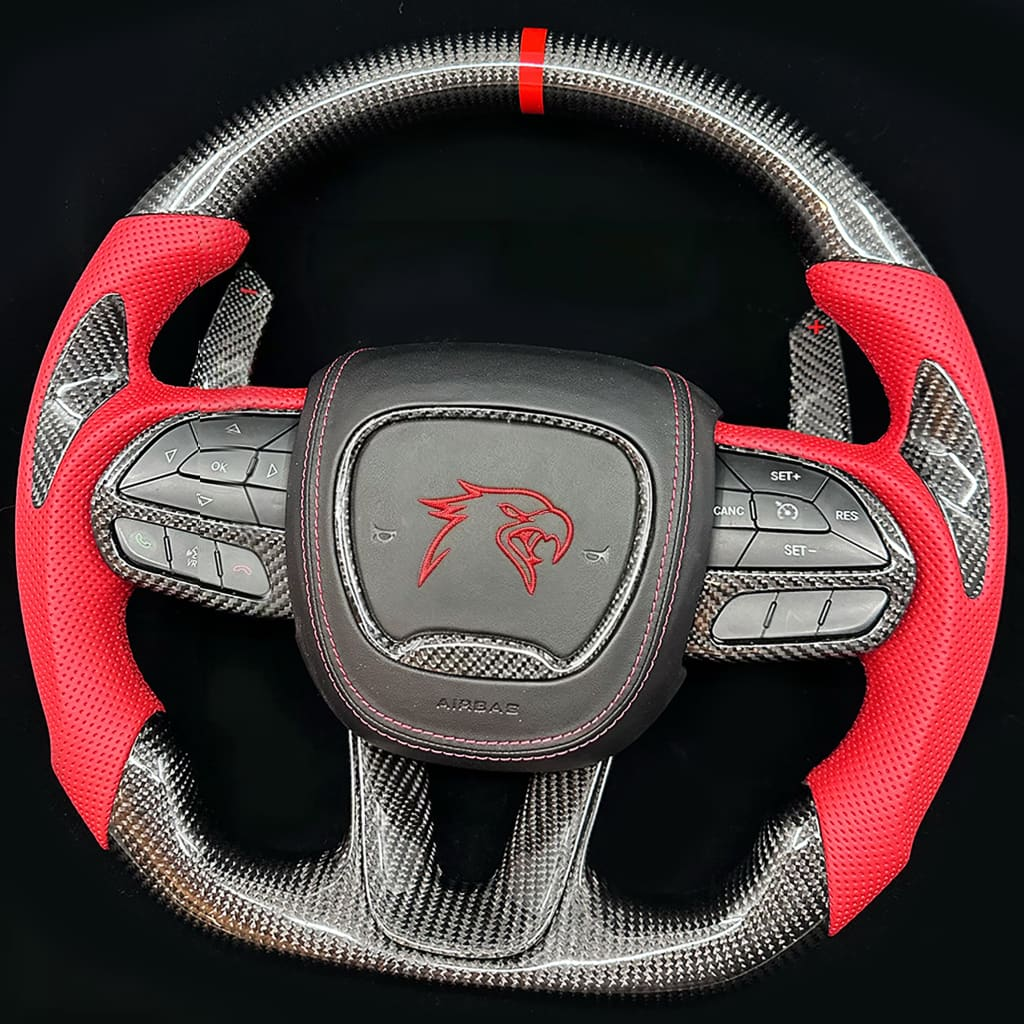 Custom Carbon Fiber Steering Wheel fits 2015-2023 Dodge Charger/Challenger/2015–2024 Durango | Jeep Grand Cherokee 2014–2023 WK2 SRT/Trackhawk