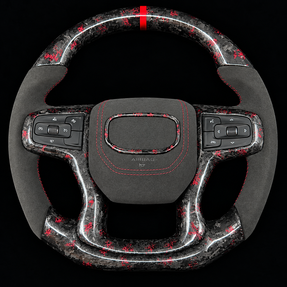 Red Flakes Forged Carbon Fiber Steering Wheel Fits Chevrolet Silverado / GMC Sierra 2019-2026